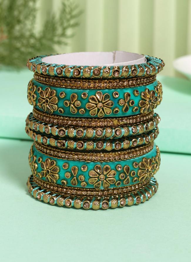   Wedding Wear  Light Green Color Velvet Work Bangle Set:-2.4,2.6,2.8